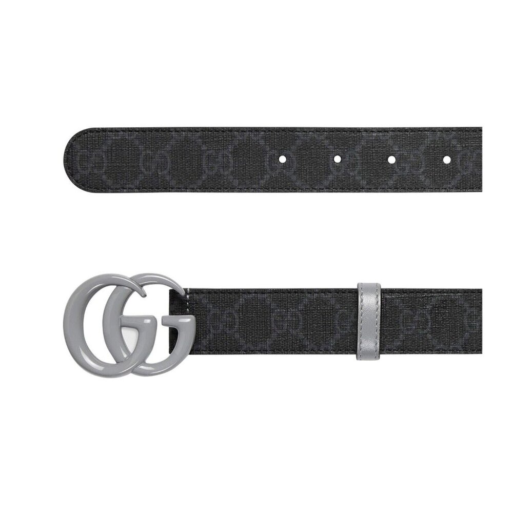 NEW Gucci Marmont Belt GG Logo Grey Black Monogram Canvas 80 cm 32 inch